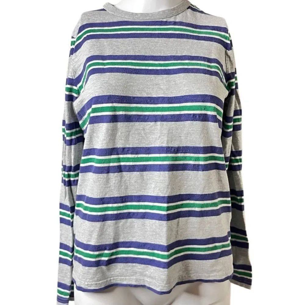 Boden Striped Long Sleeve T Shirt Grey Green Blue Size 14